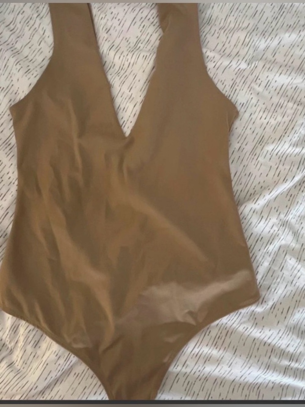 NWT Free People Deep V-Neck Tan Bodysuit - Size S